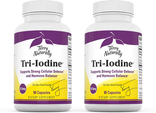 Terry Naturally Tri-Iodine 12.5 mg 180 Capsules - Hormone Balance Support for Breast & Prostate Health - Non-GMO, Vegan, Gluten Free, Kosher - Pack of 2