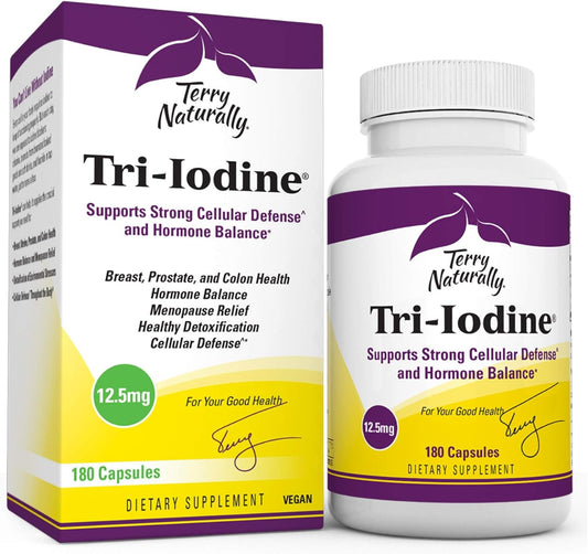 Terry Naturally Tri-Iodine Capsules - Promotes Thyroid Health & Hormone Balance - 12.5mg, 180 Count - Includes Potassium Iodide & Sodium Iodide - Brain & Energy Support