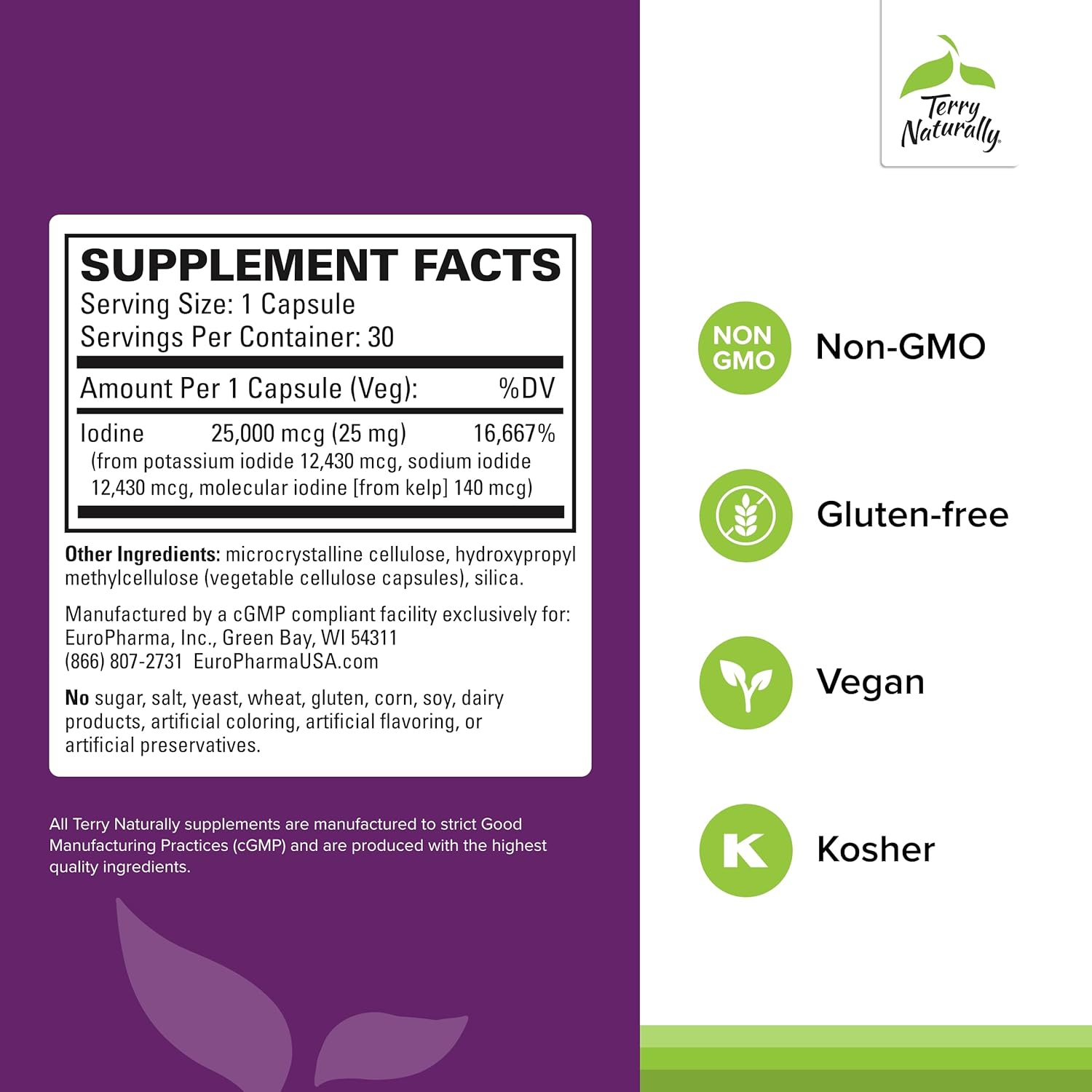 Terry Naturally Tri-Iodine Capsules - Supports Breast & Prostate Health - Promotes Healthy Thyroid Function - 25mg, 30 Count