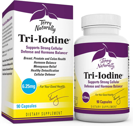 Terry Naturally Tri-Iodine Capsules - Supports Thyroid Health, Hormone Balance, Brain & Energy - 6.25mg - 90 Count