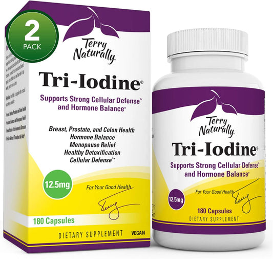Terry Naturally Tri-Iodine Capsules 12.5 mg - 360 Servings - Hormone Balance, Breast & Prostate Health - Non-GMO, Gluten Free-Vegan-Kosher- Pack of 2