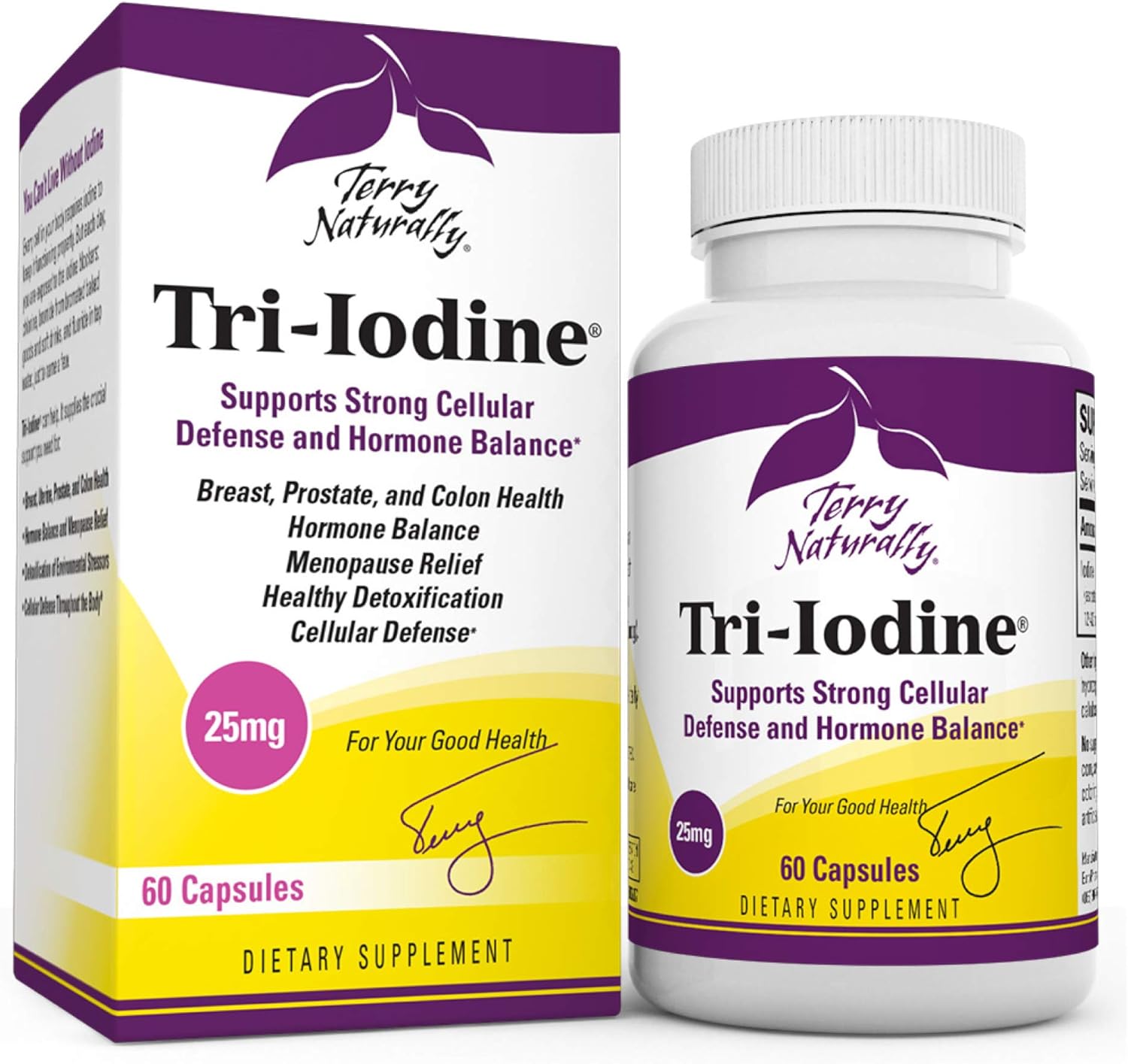 Terry Naturally Tri-Iodine Capsules 25mg - 60 Vegan Capsules, 25000mcg Iodine - Hormone Balance & Breast/Prostate Health - Non-GMO, Gluten-Free, Kosher