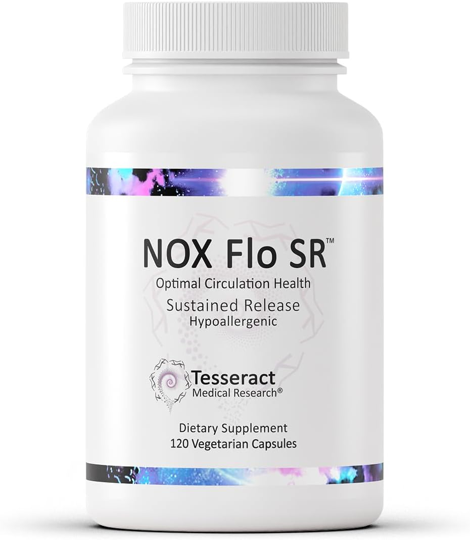 Tesseract NOX Flo SR Nitric Oxide Booster Supplement - 120 Capsules, Supports Vascular Health, Circulation, and Blood Pressure, Hypoallergenic Formula with L Citrulline, Coenzyme Q10, and R Lipoic Acid