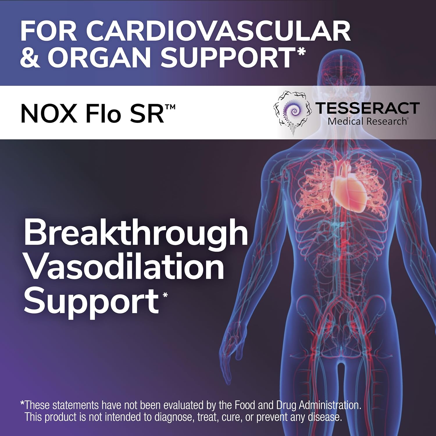 Tesseract NOX Flo SR Nitric Oxide Booster Supplement - 120 Capsules, Supports Vascular Health, Circulation, and Blood Pressure, Hypoallergenic Formula with L Citrulline, Coenzyme Q10, and R Lipoic Acid