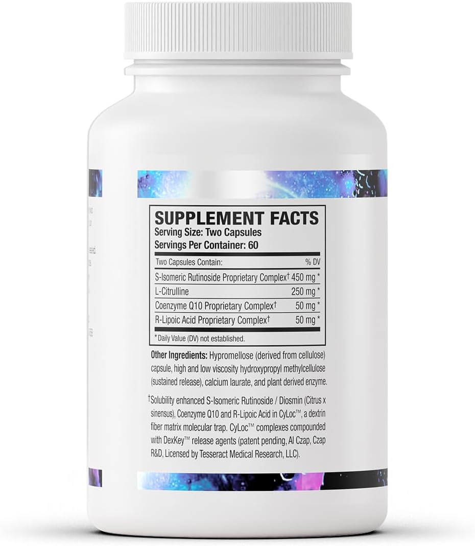 Tesseract NOX Flo SR Nitric Oxide Booster Supplement - 120 Capsules, Supports Vascular Health, Circulation, and Blood Pressure, Hypoallergenic Formula with L Citrulline, Coenzyme Q10, and R Lipoic Acid
