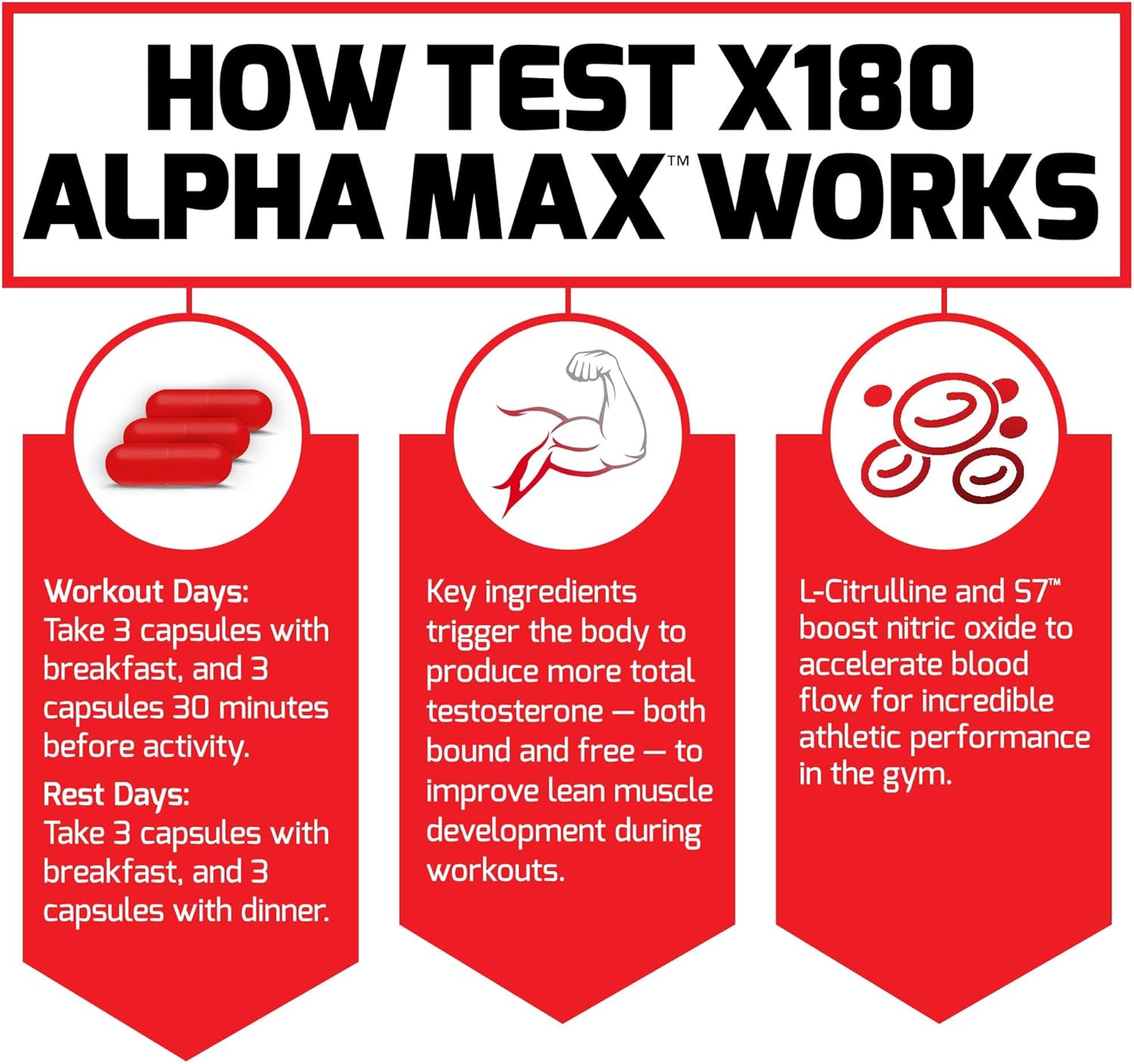 Test X180 Alpha Max Total Testosterone and Nitric Oxide Booster for Men - 180 Capsules, Fenugreek Seed and Tribulus for Improved Athletic Performance and Blood Flow