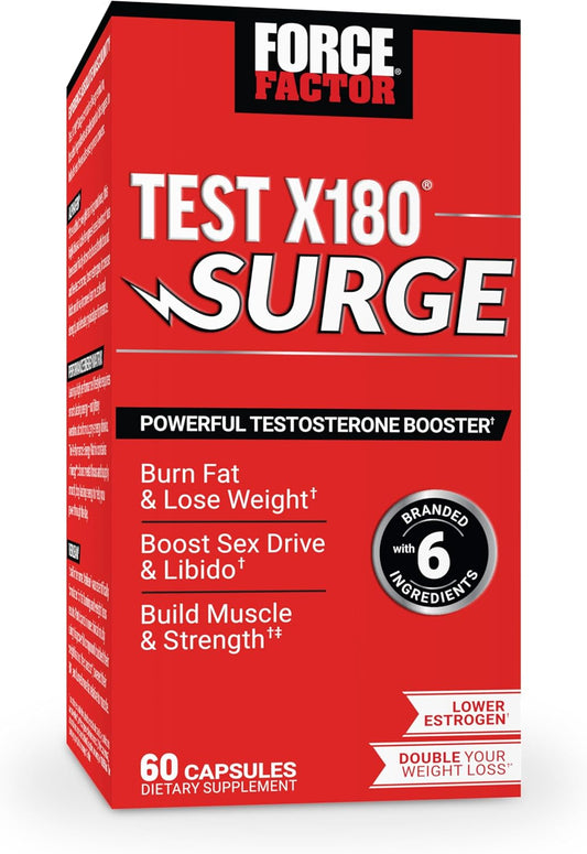 Test X180 Surge: Men's Testosterone Support Supplement for Vitality, Muscle & Strength, Weight Support, Energy Boost - 60 Capsules