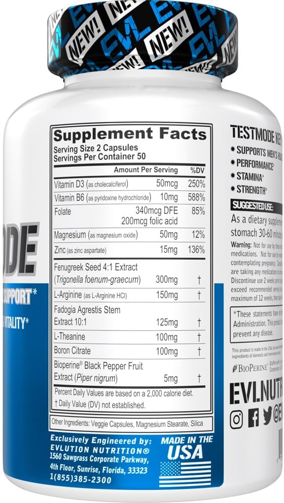 TestMode Testosterone Supplement for Men - Supports Men's Health & Vitality - Boosts Performance, Stamina & Strength - 100 Veggie Capsules