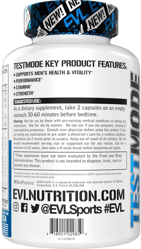 TestMode Testosterone Supplement for Men - Supports Men's Health & Vitality - Boosts Performance, Stamina & Strength - 100 Veggie Capsules
