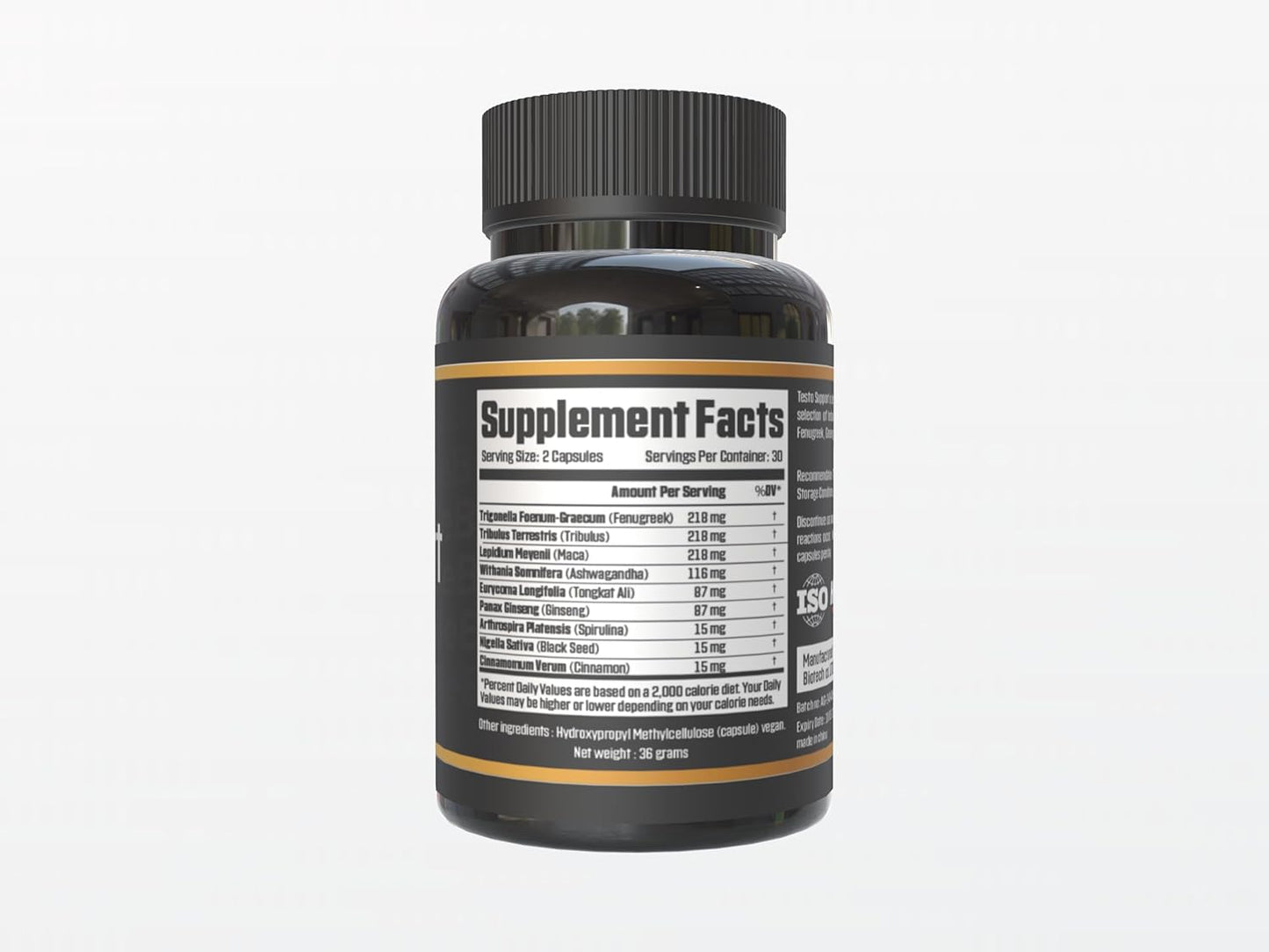 Testo Support Blend | Herbal Dietary Supplement with Tongkat Ali, Fenugreek, Ginseng, Maca, Ashwagandha, Spirulina, Tribulus, Black Seed, Cinnamon | Includes Free E-Book