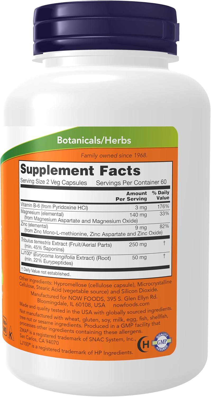 TestoJack™ 100 with LJ100® Supplement - Tongkat Ali, Tribulus, and ZMA® - 120 Veg Capsules by NOW Foods
