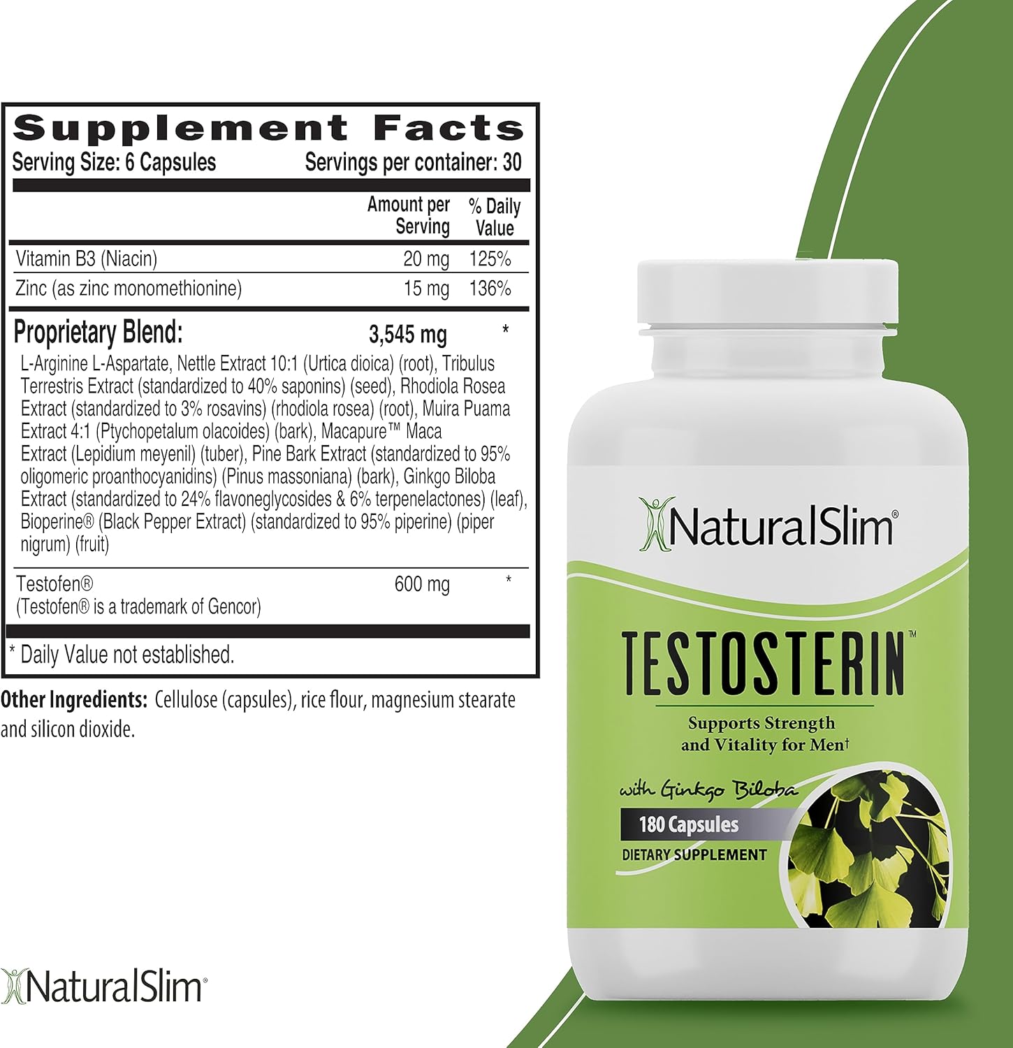 Testosterin Men's Multivitamin Strength & Stamina Enhancer with Zinc & Vitamin B3 - Muscle Support, Stamina, Metabolism - 180 Capsules
