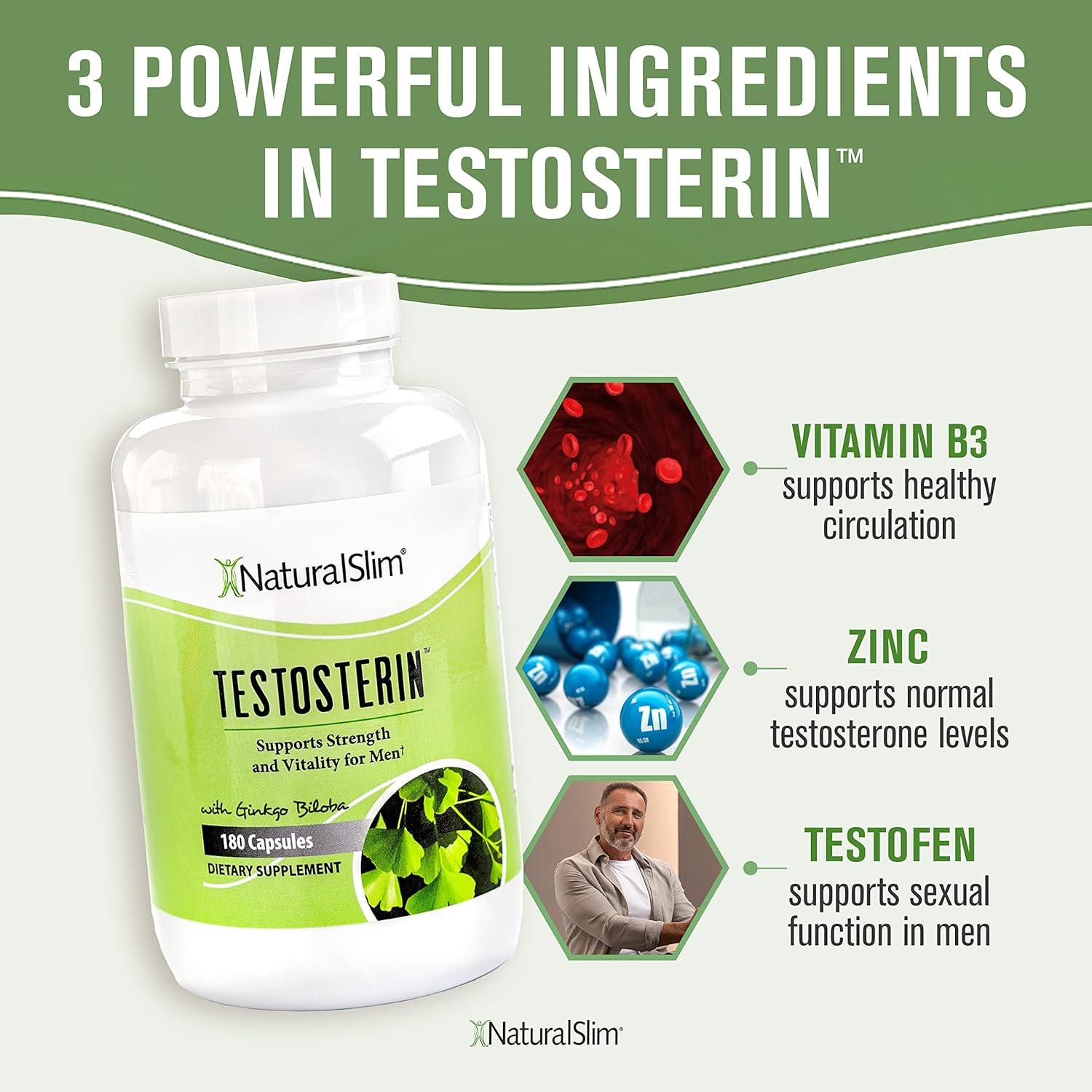 Testosterin Men's Multivitamin Strength & Stamina Enhancer with Zinc & Vitamin B3 - Muscle Support, Stamina, Metabolism - 180 Capsules