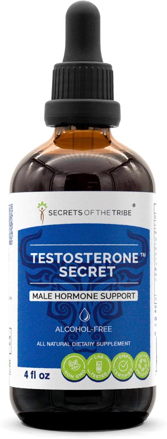 Testosterone Secret Herbal Supplement Drops - Male Hormone Support, Alcohol-Free Liquid Extract (4 fl oz) by Secrets of the Tribe