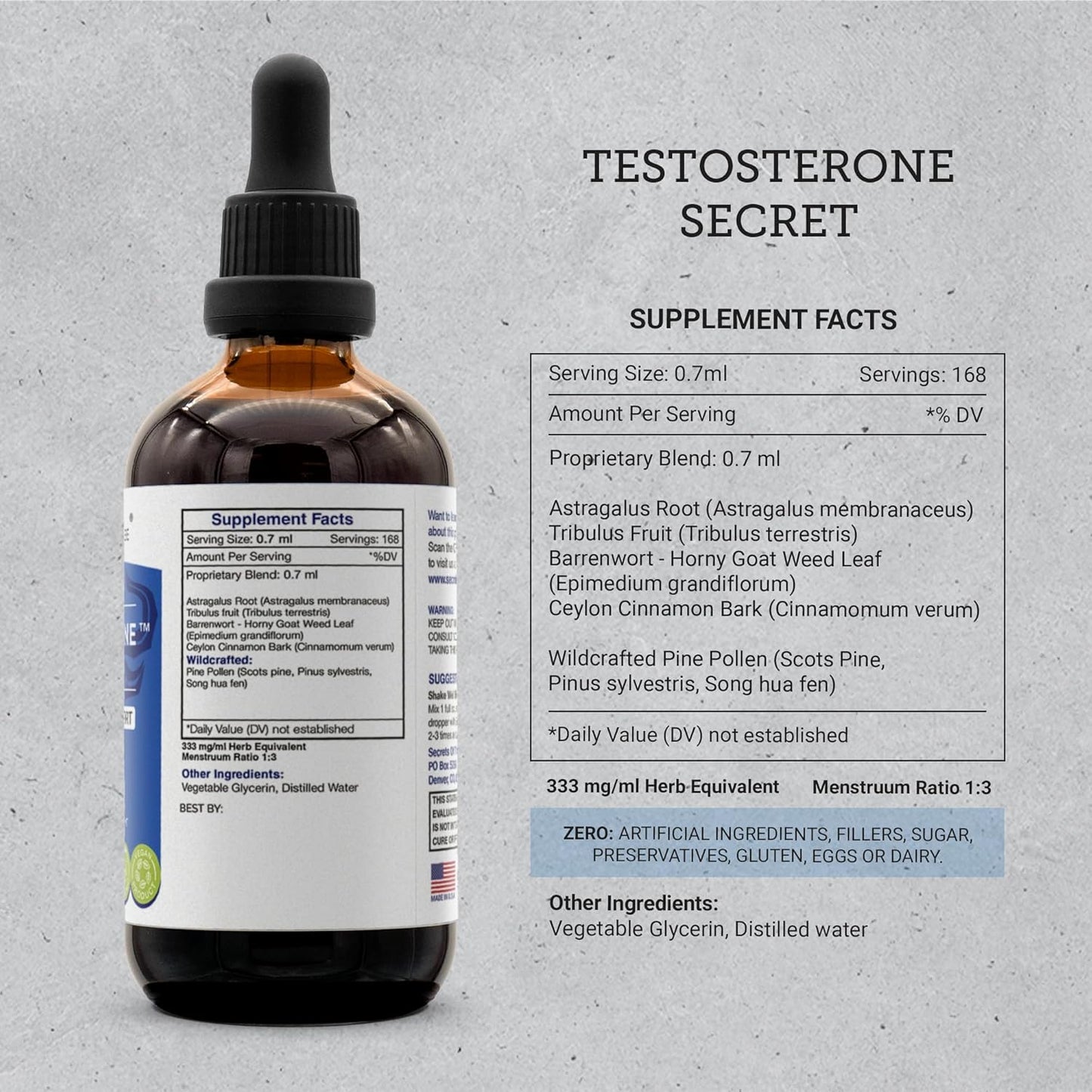 Testosterone Secret Herbal Supplement Drops - Male Hormone Support, Alcohol-Free Liquid Extract (4 fl oz) by Secrets of the Tribe
