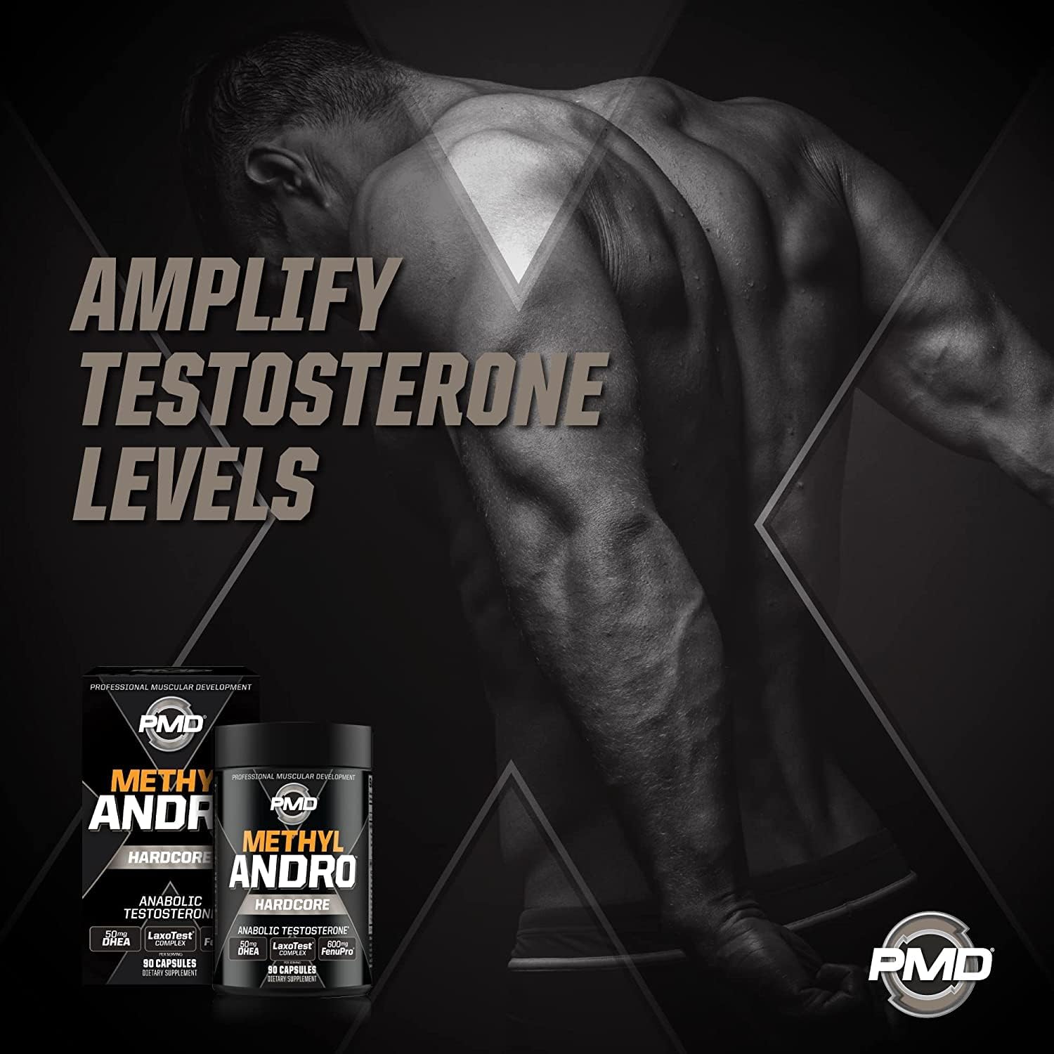 Testosterone Support Dietary Supplement for Lean Muscle & Strength Gains - PMD Methyl Andro Hardcore (90 Capsules)