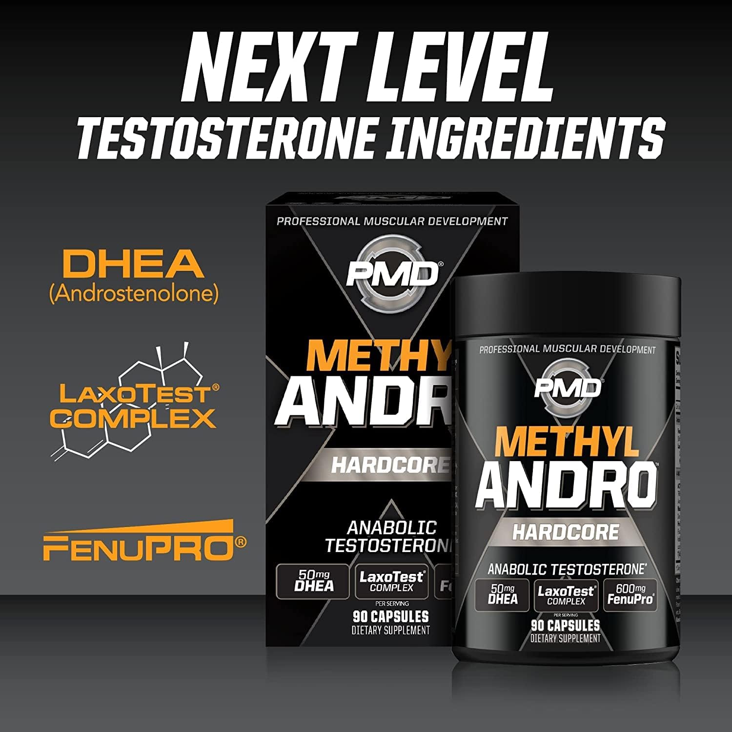 Testosterone Support Dietary Supplement for Lean Muscle & Strength Gains - PMD Methyl Andro Hardcore (90 Capsules)