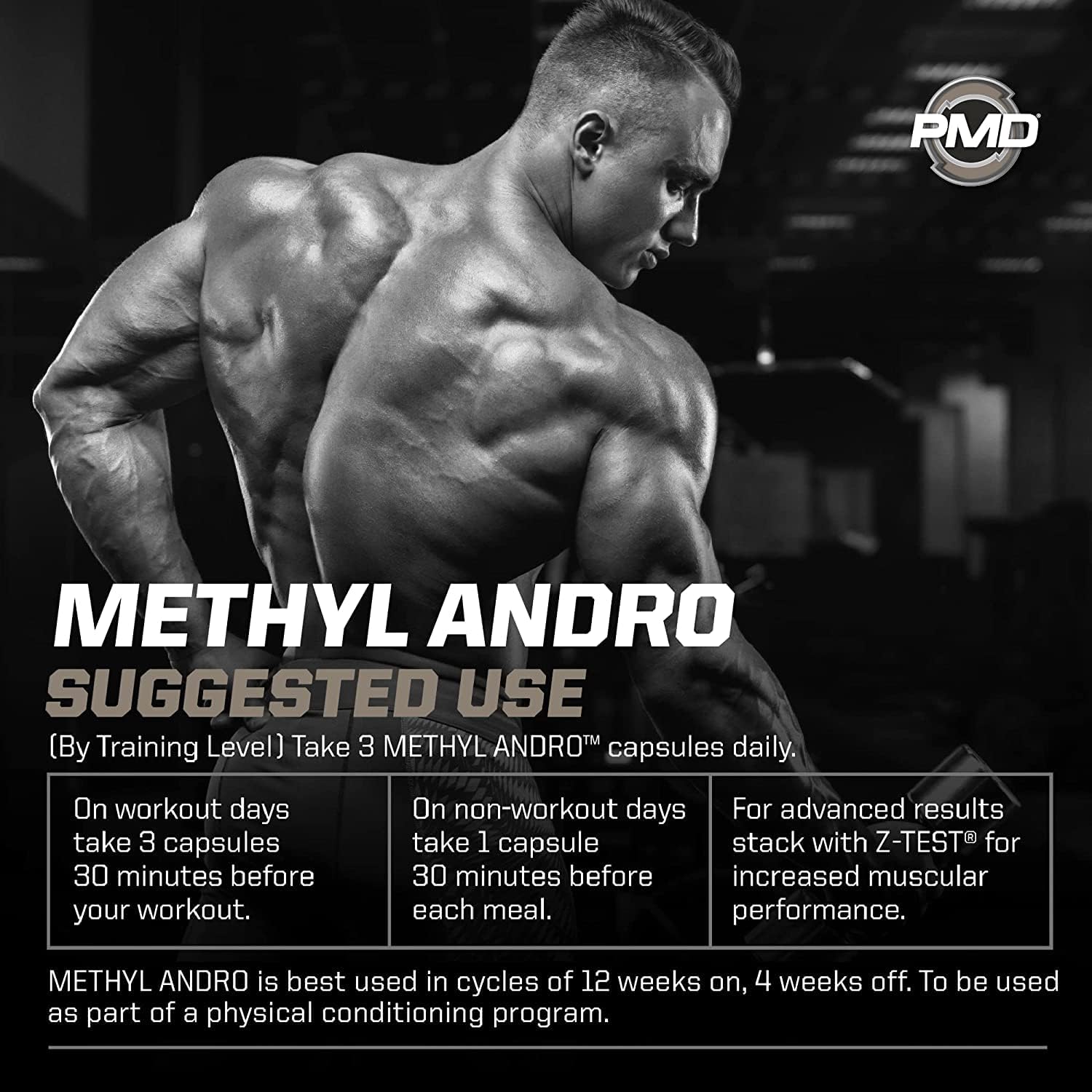 Testosterone Support Dietary Supplement for Lean Muscle & Strength Gains - PMD Methyl Andro Hardcore (90 Capsules)