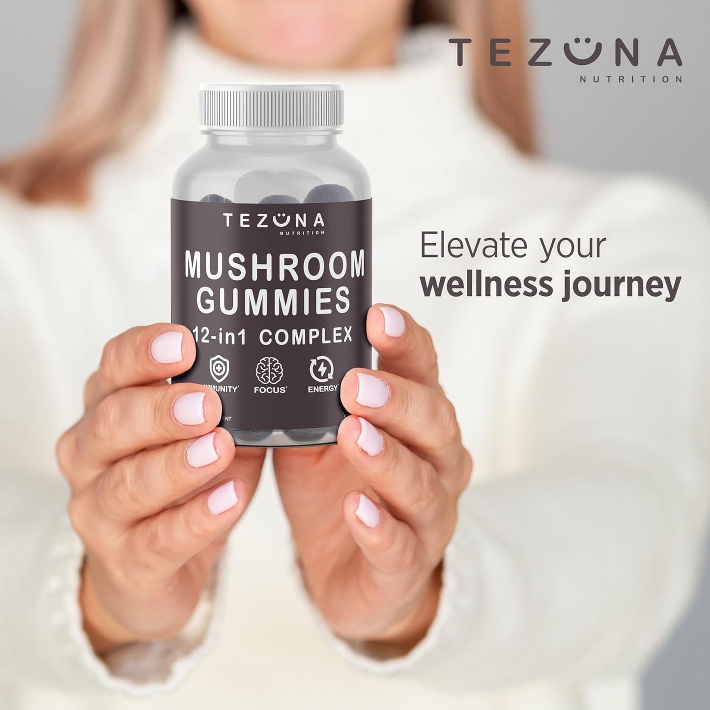 Tezuna Nutrition Mushroom Gummies 2 Pack - 12-in-1 Complex 3000mg Supplement with Lions Mane, Turkey Tail, Reishi, Cordyceps Extracts - Nootropic Brain Supplement for Memory, Focus, Immunity, Energy Boost