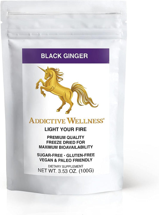 Thai Black Ginger Supplement for Men - Boost Energy, Endurance & Performance - Freeze Dried Powder - 100g Vegan & Paleo - Addictive Wellness