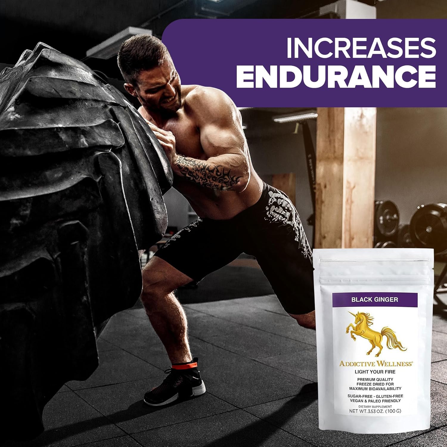 Thai Black Ginger Supplement for Men - Boost Energy, Endurance & Performance - Freeze Dried Powder - 100g Vegan & Paleo - Addictive Wellness