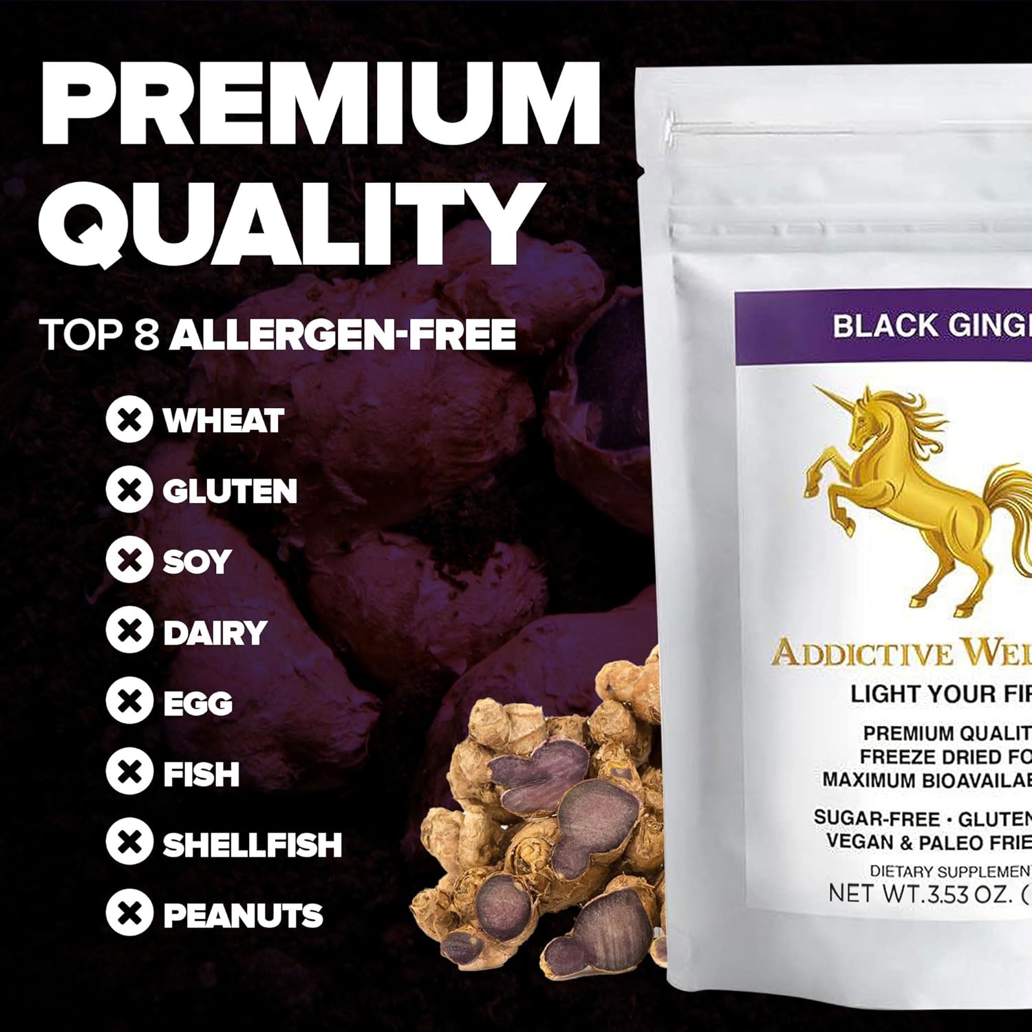 Thai Black Ginger Supplement for Men - Boost Energy, Endurance & Performance - Freeze Dried Powder - 100g Vegan & Paleo - Addictive Wellness