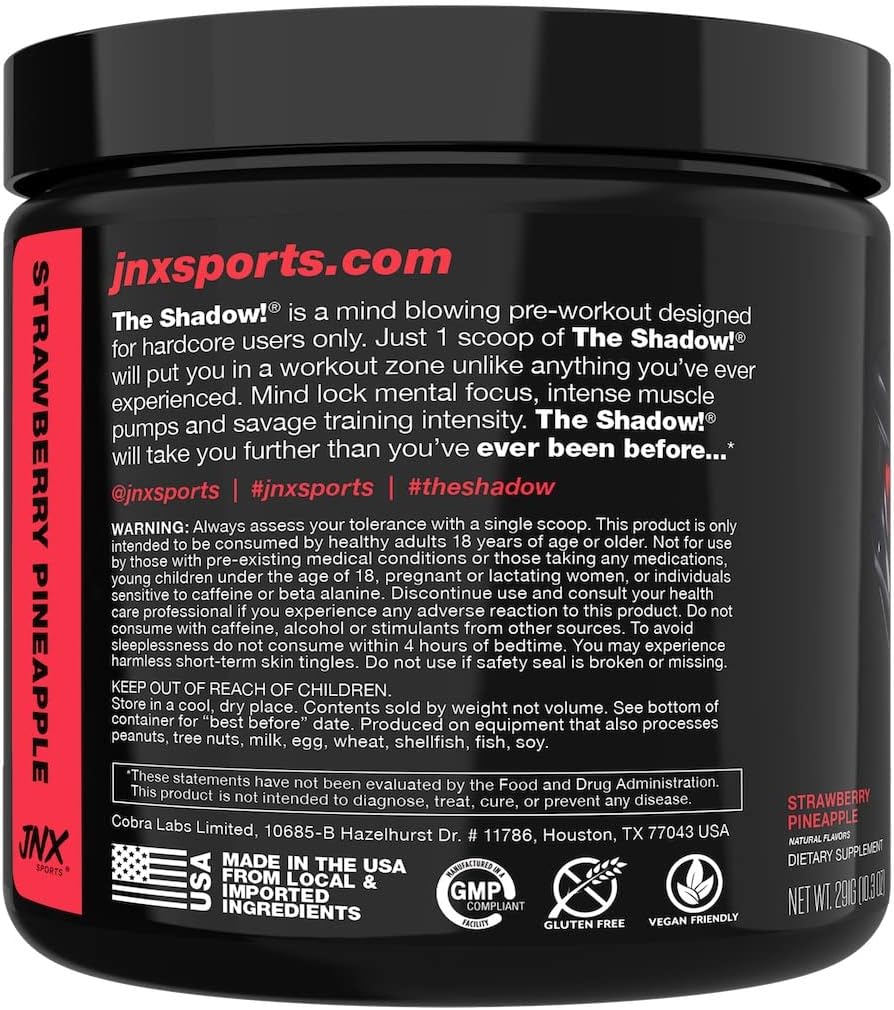 The Shadow Preworkout: Strawberry Pineapple Flavor, 350mg Caffeine for Enhanced Energy and Focus - 30 Servings for Men & Women