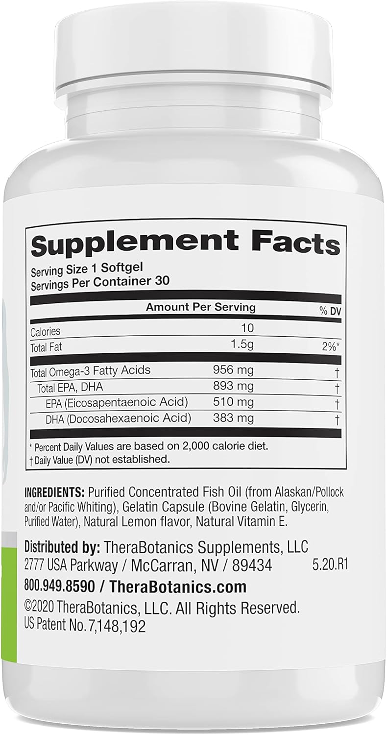 Therabotanics Perfect Omega Fish Oil Supplement - High Absorption Alaskan Fish Oil Softgels - 120 Count for Heart, Brain, Eye, & Metabolic Health