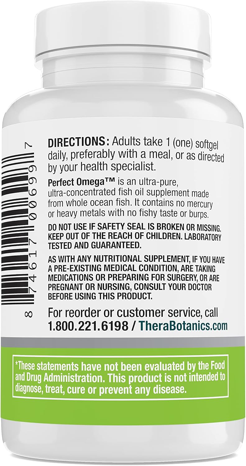 Therabotanics Perfect Omega Fish Oil Supplement - High Absorption Alaskan Fish Oil Softgels - 120 Count for Heart, Brain, Eye, & Metabolic Health