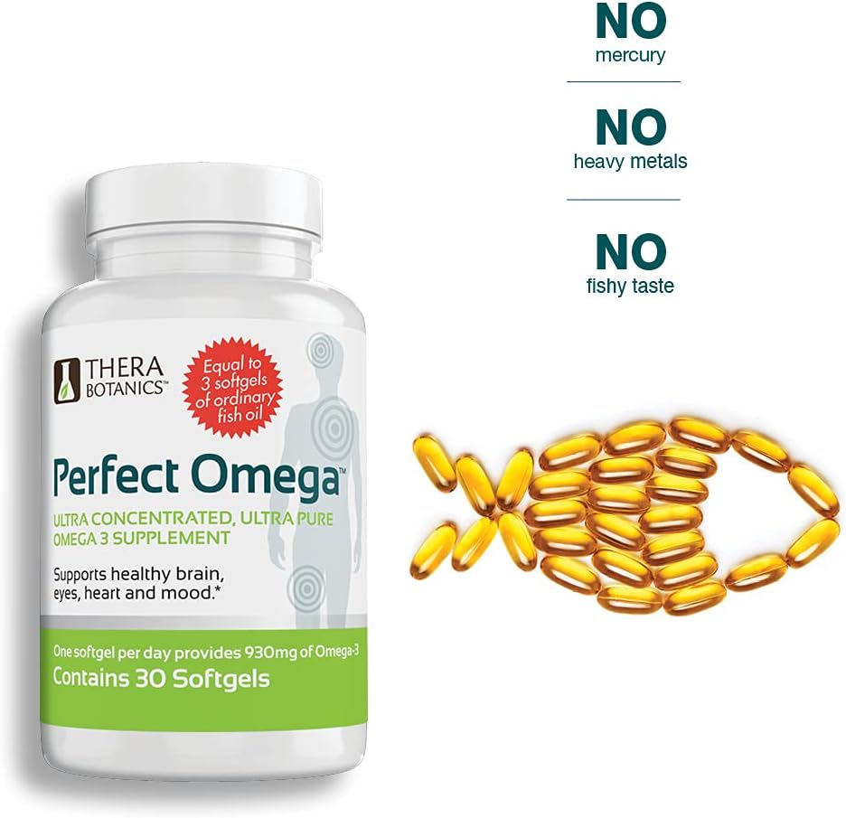 Therabotanics Perfect Omega Fish Oil Supplement - High Absorption EPA & DHA for Heart, Brain, Eye, & Metabolic Health - Alaskan Fish Oil Softgels - 120 Count