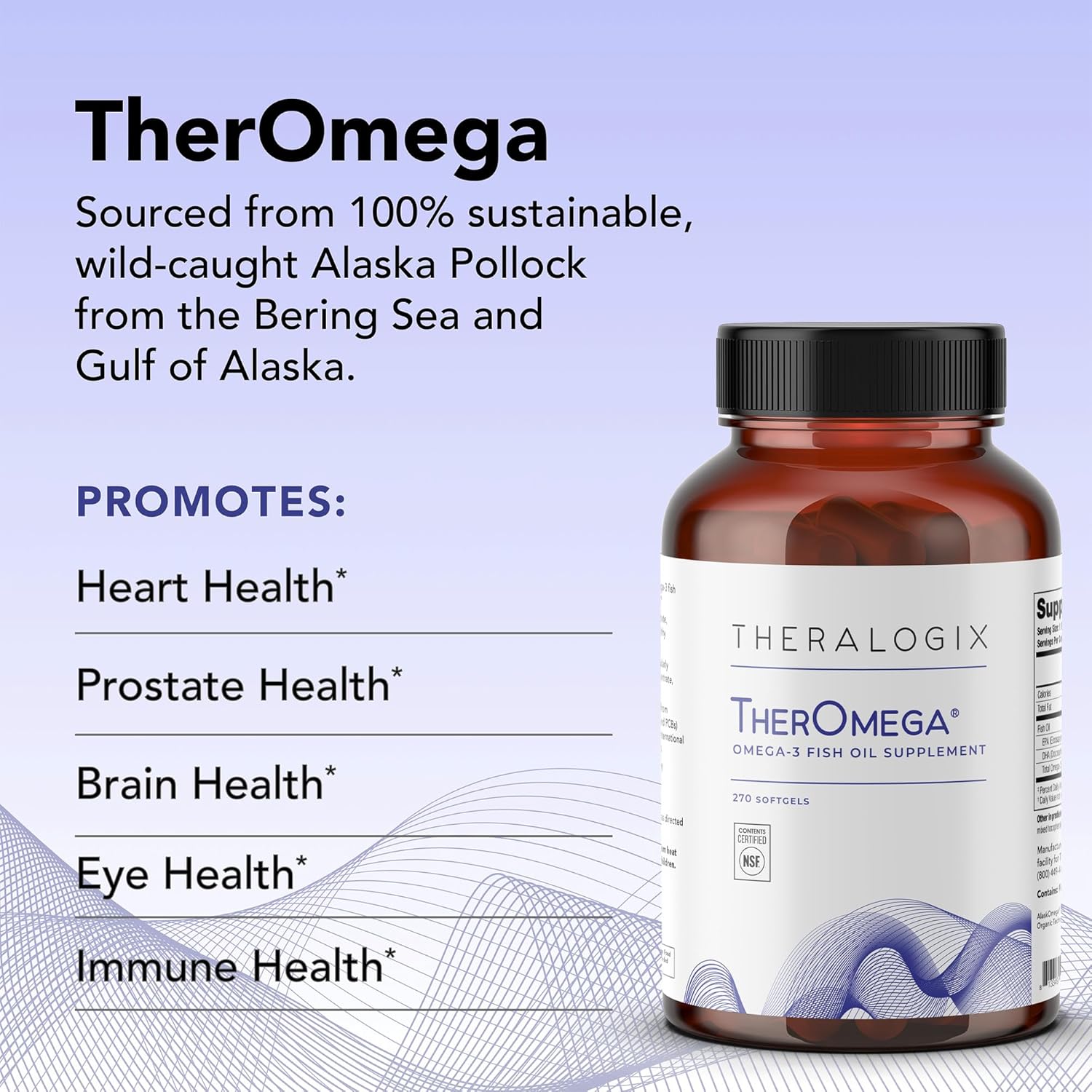 Theralogix TherOmega Omega-3 Fish Oil Supplement - 270 Softgels - Supports Heart, Brain, Immune & Joint Health - 700 mg DHA & EPA - Wild Alaska Pollock