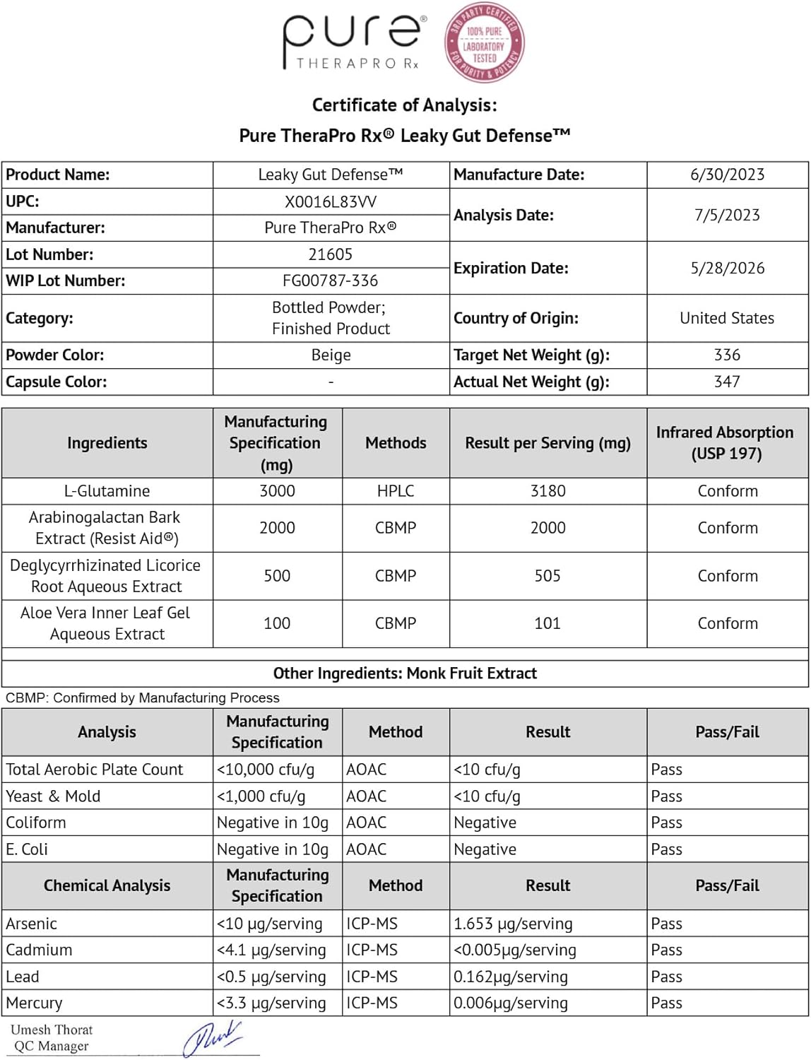 Therapro Rx Leaky Gut Defense Supplement - L-Glutamine, Licorice Root, Aloe Leaf, Arabinogalactan Powder Drink for Gut Health - Men and Women, 60 Servings