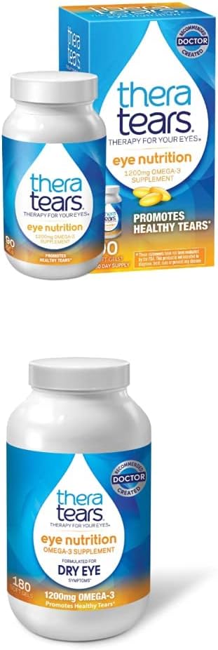 TheraTears 1200mg Omega-3 Supplement for Eye Health, Organic Flaxseed Triglyceride Fish Oil & Vitamin E, 90 Count + 180 Count