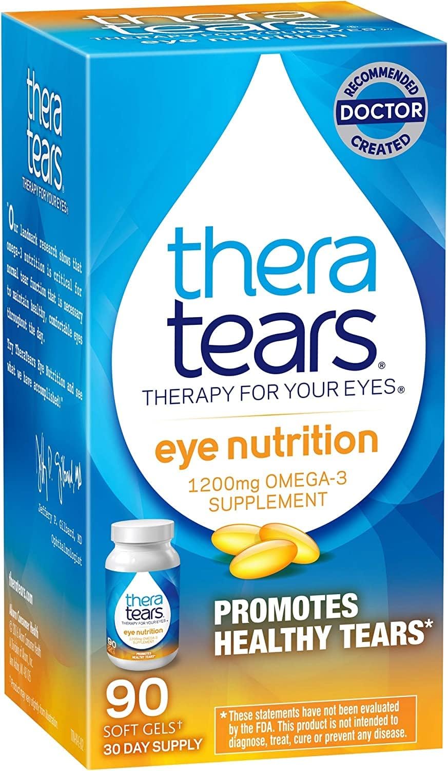 TheraTears Omega-3 Supplement Capsules, 1200mg, 90-Count x 2 Pack for Eye Nutrition