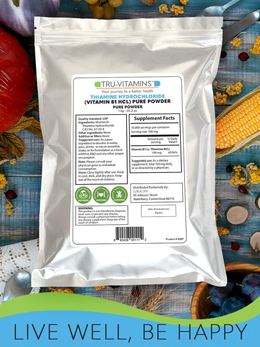 Thiamine Hydrochloride (Vitamin B1) Pure Powder - 1kg (2.2 lb.) - EZ BUILDER