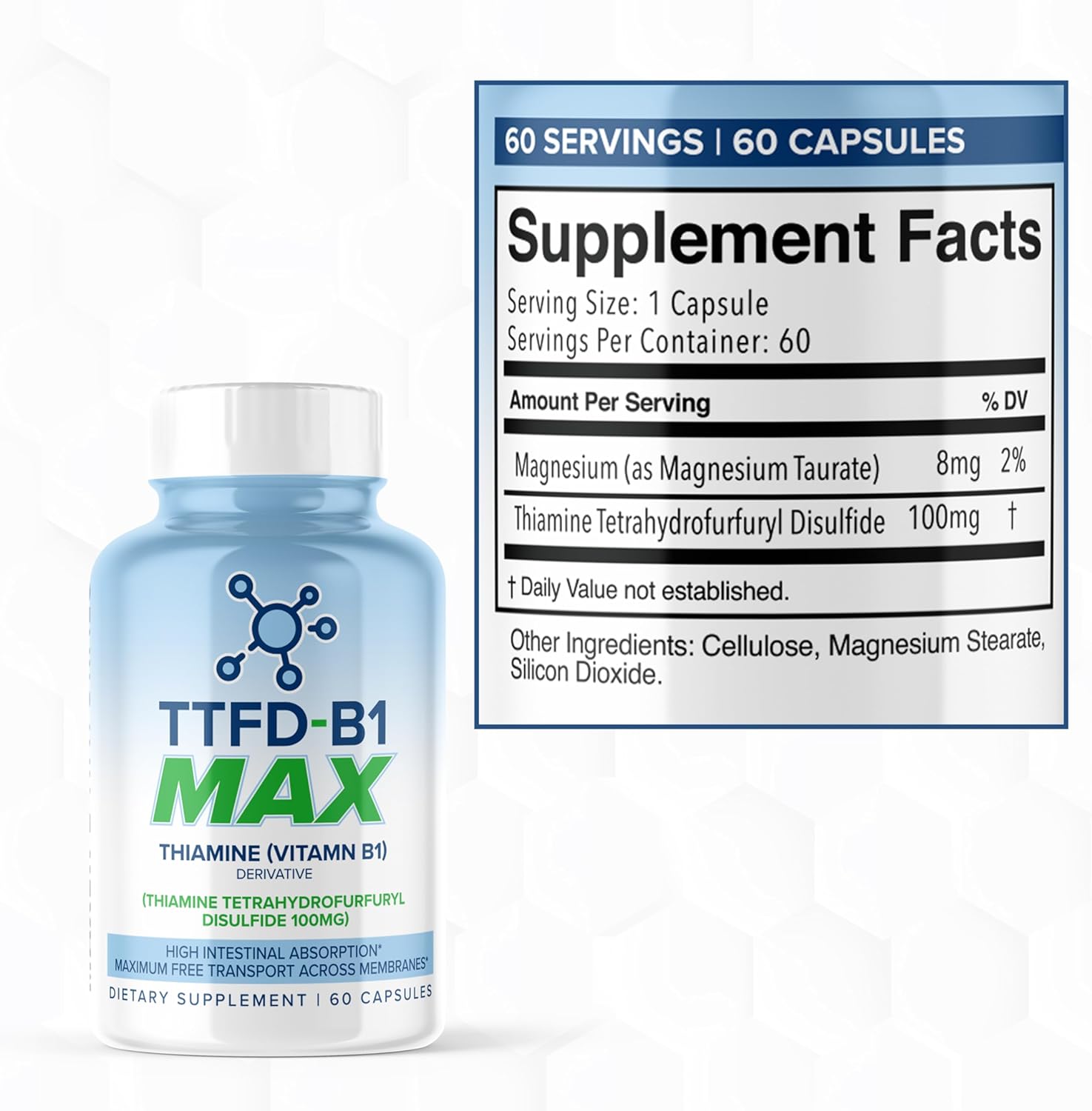 Thiamine Vitamin B1 TTFD 100mg Capsules - Thiamine Tetrahydrofurfuryl Disulfide Supplement by MaxLife Naturals