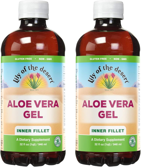 Thicker Consistency Aloe Vera Gel Drink with Vitamins and Digestive Enzymes for Gut Health and Glowing Skin - 32 Fl Oz (Pack of 2)