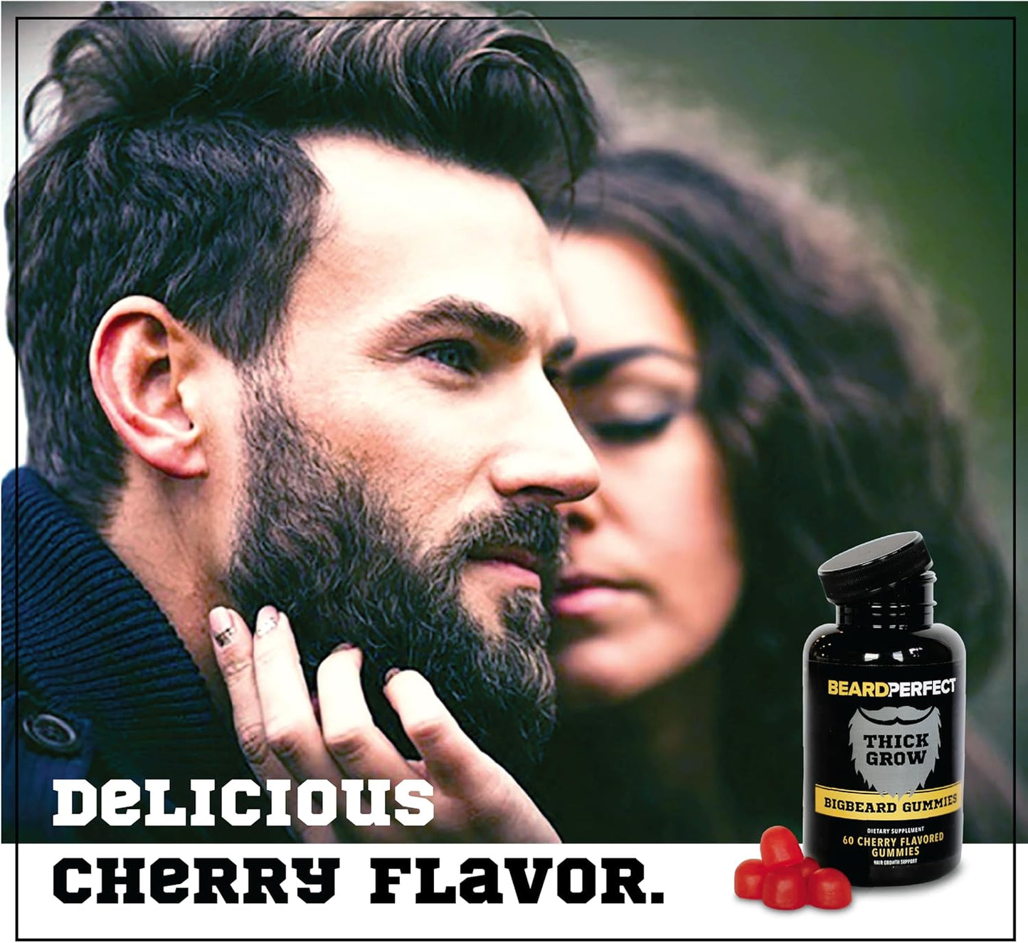 ThickGrow BigBeard Gummies - Stronger, Longer, Thicker Beard Growth Formula with Biotin, B12, and 10+ Vitamins - 60 Cherry Flavored Gummies for Men