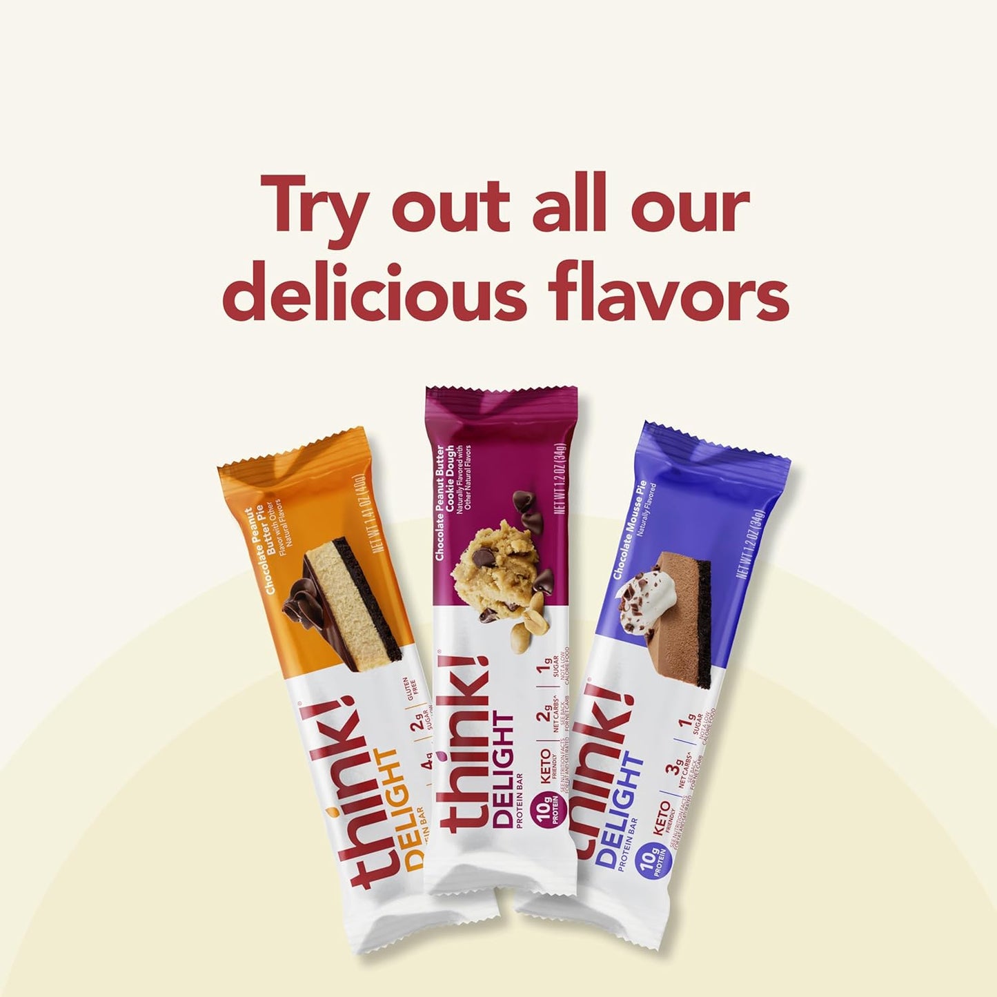 think! Delight Keto Protein Bars Chocolate Peanut Butter Cookie Dough 10 Count - Healthy Low Carb & Gluten Free Snack