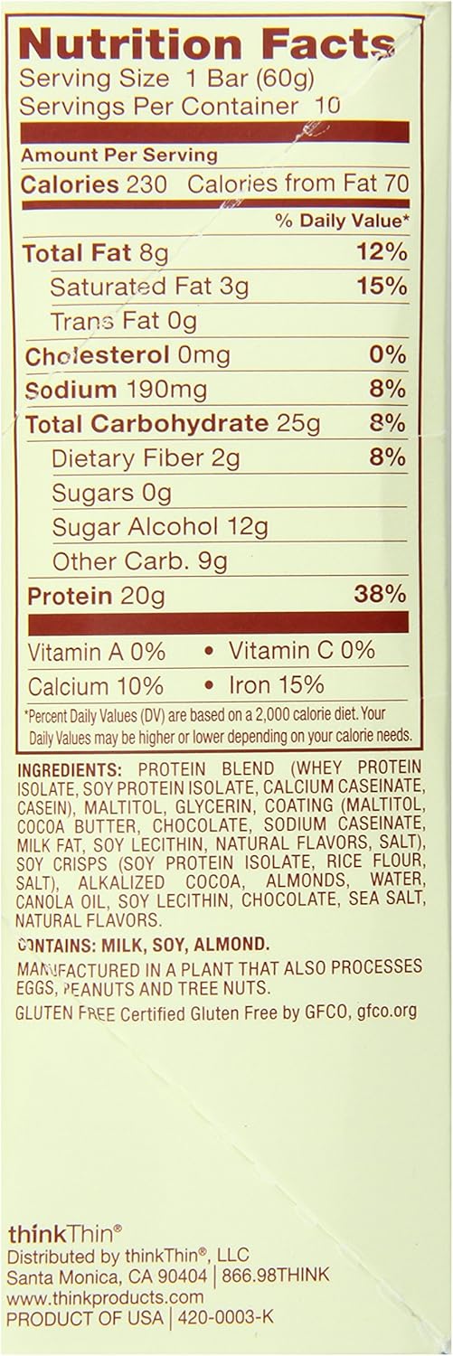 ThinkThin Brownie Crunch High Protein Bars, 10 Count, 600g Total