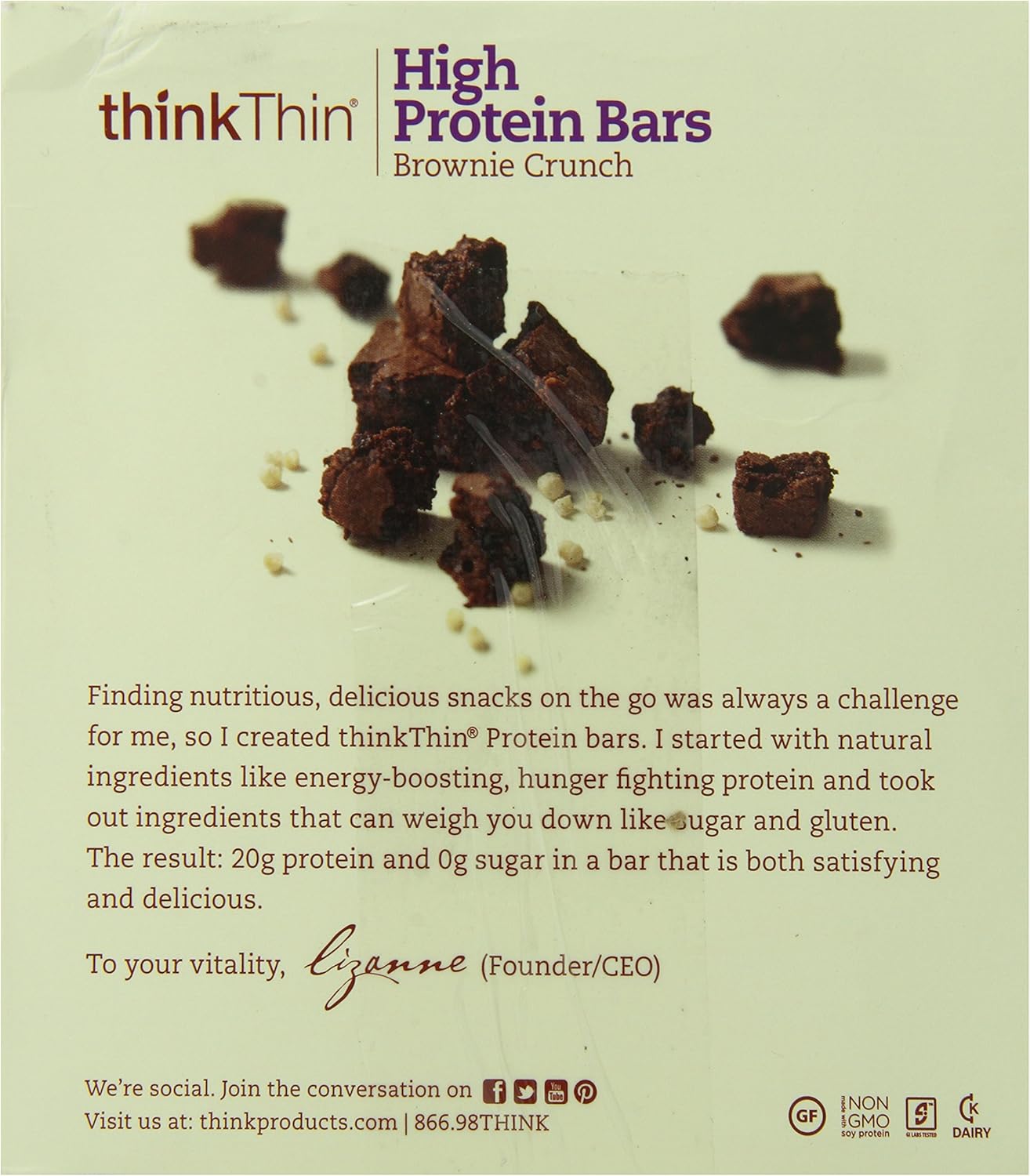 ThinkThin Brownie Crunch High Protein Bars, 10 Count, 600g Total