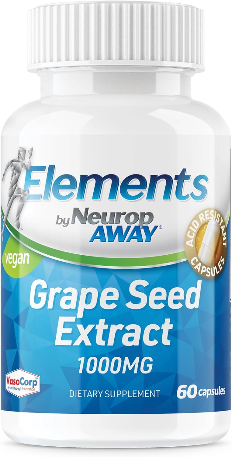 Third Party Tested Grape Seed Extract 1000mg Capsules - 60 Count in Acid Resistant Bottle - Made in cGMP Facility - NeuropAWAY Elements