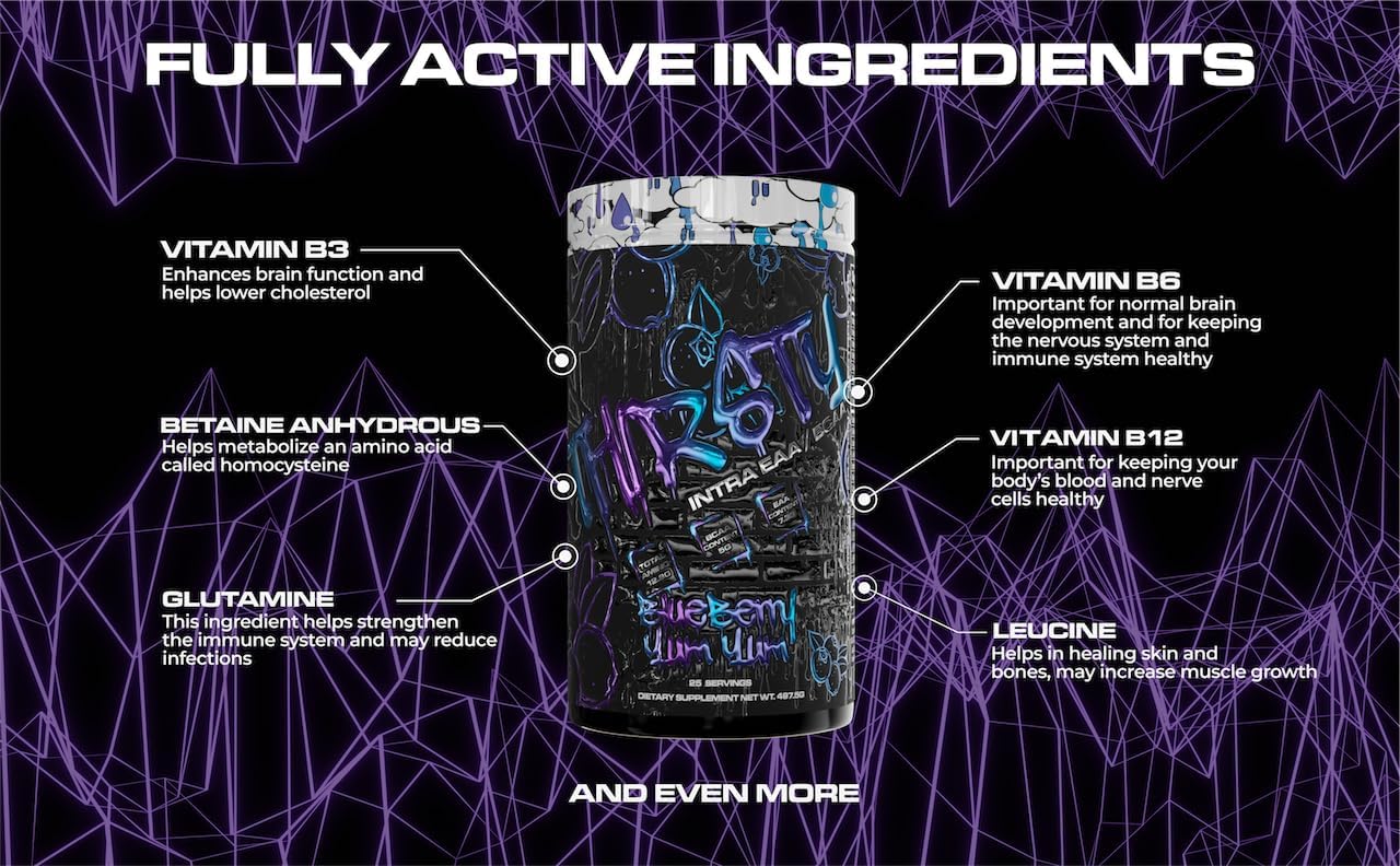 Thirsty BCAA & EAA Intra Workout Powder with Electrolyte Hydration Drink - Supports Endurance & Muscle Growth, 25 Servings