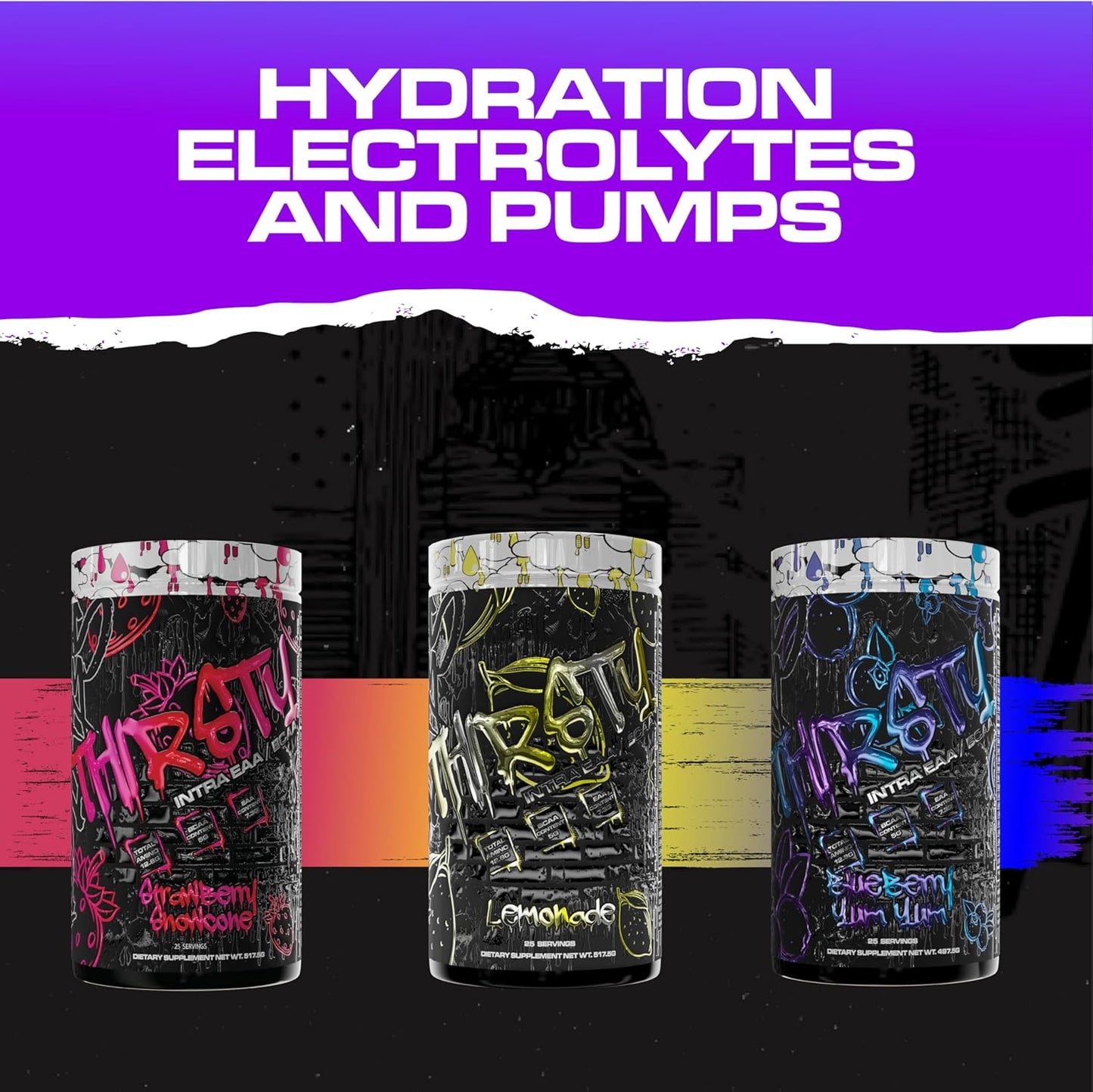 Thirsty BCAA & EAA Intra Workout Powder with Electrolyte Hydration Drink - Supports Endurance & Muscle Growth, 25 Servings