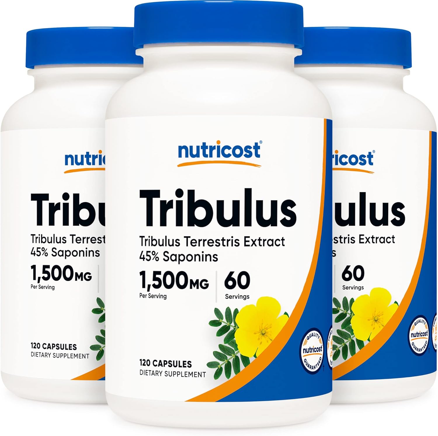 Three Bottles of Nutricost Tribulus Terrestris Extract 750mg, 120 Capsules - Natural Testosterone Support Supplement