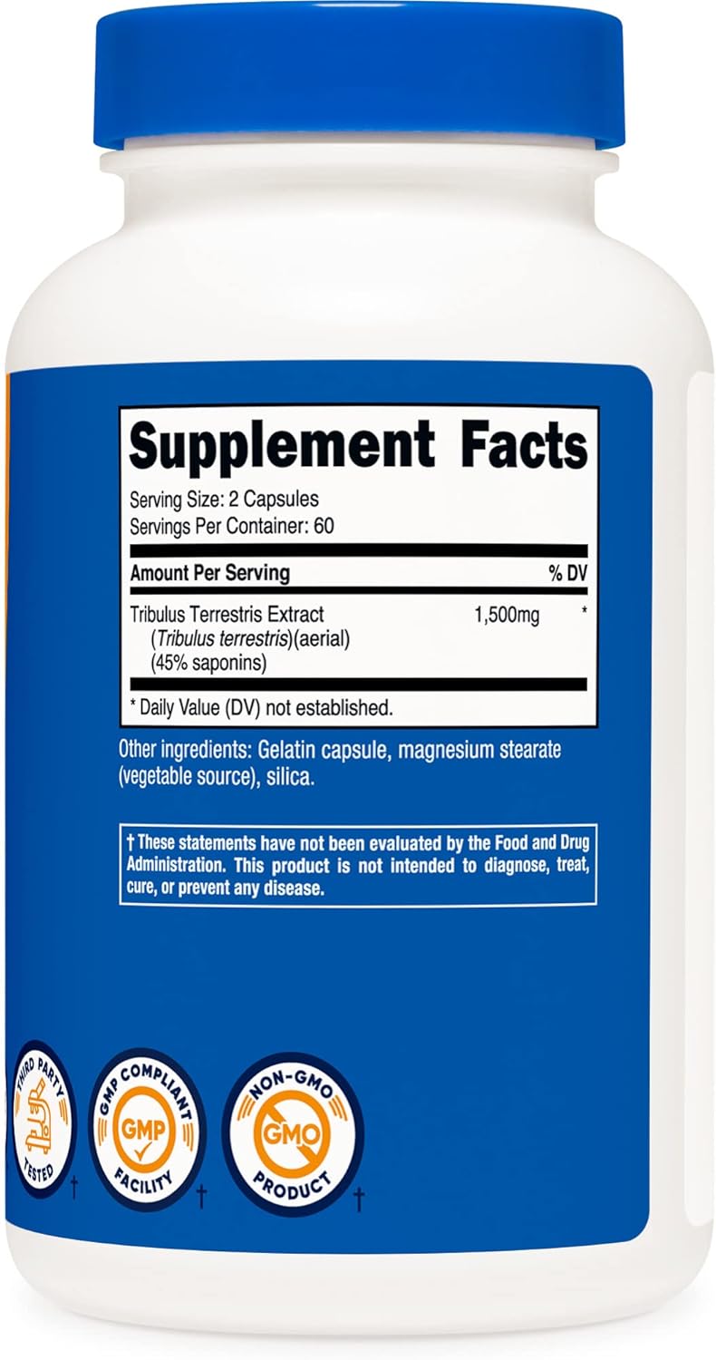 Three Bottles of Nutricost Tribulus Terrestris Extract 750mg, 120 Capsules - Natural Testosterone Support Supplement