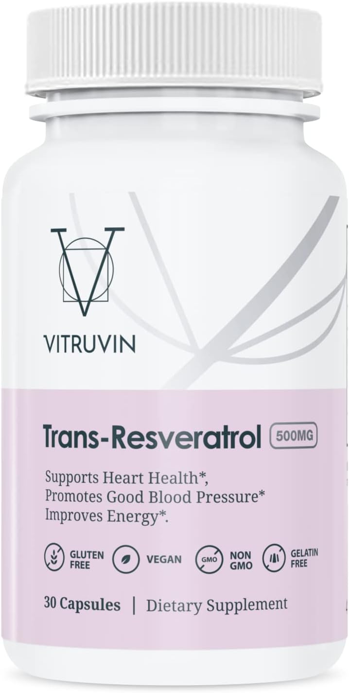 Three Pack of Vegan Non-GMO Trans-Resveratrol 500mg Capsules, Gluten-Free and Gelatin-Free by Vitruvin