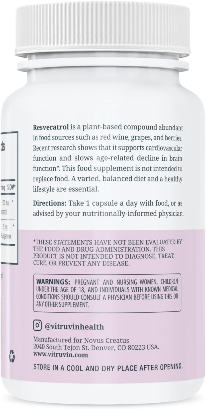 Three Pack of Vegan Non-GMO Trans-Resveratrol 500mg Capsules, Gluten-Free and Gelatin-Free by Vitruvin