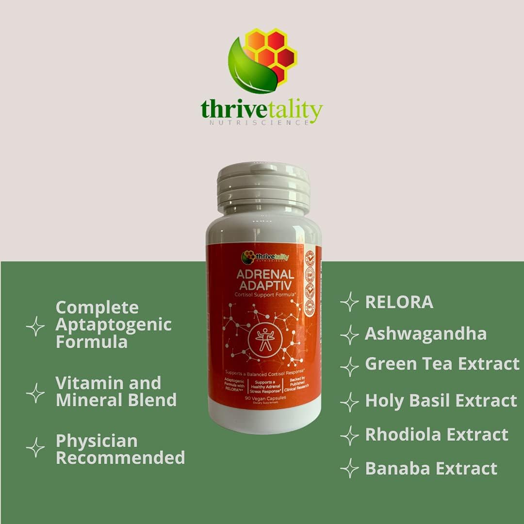 Thrivetality Nutriscience Adrenal ADAPTIV Cortisol Support Formula with Adaptogen Blend of RELORA, Ashwagandha, and Rhodiola - Physician Formulated and Clinically Proven