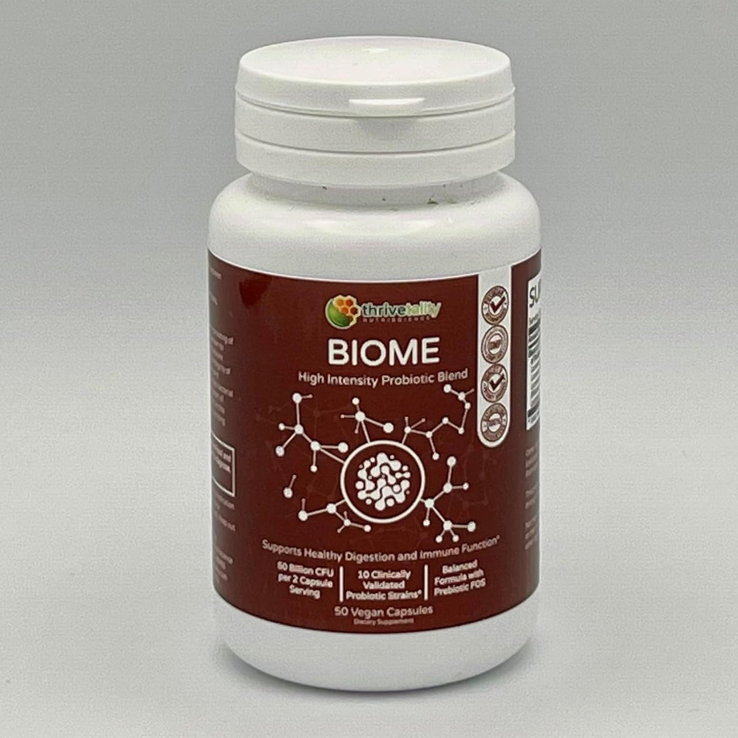 Thrivetality Nutriscience BIOME High Intensity Probiotic Blend - 10 Strains, 50 Billion CFU, Digestive & Immune Support